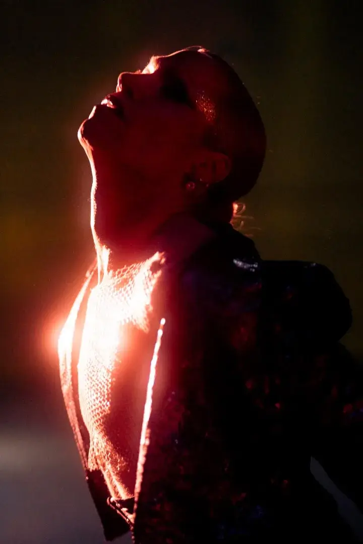 A profile lit by a red light edge
